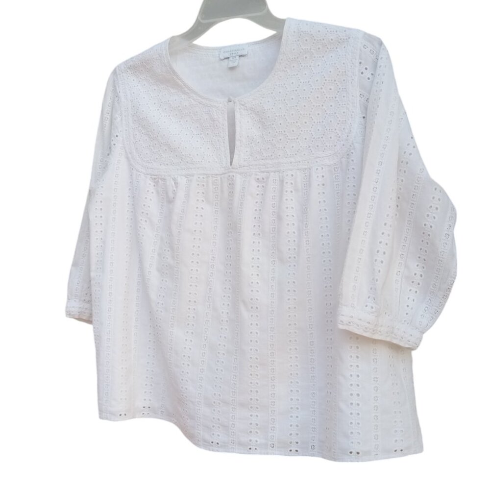 Charter Club woman eyelet boho lined blouse sz 18W - Picture 6 of 11